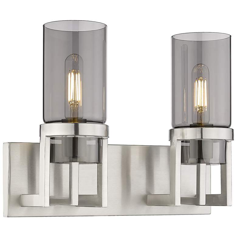 Image 1 Utopia 15" Wide 2 Light Satin Nickel Bath Light With Plated Smoke Shad