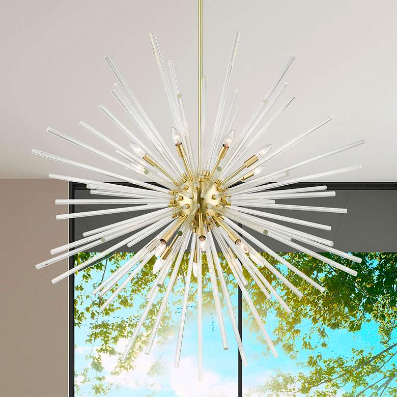 Image 1 Utopia 16 Light Satin Brass Foyer Pendant Chandelier