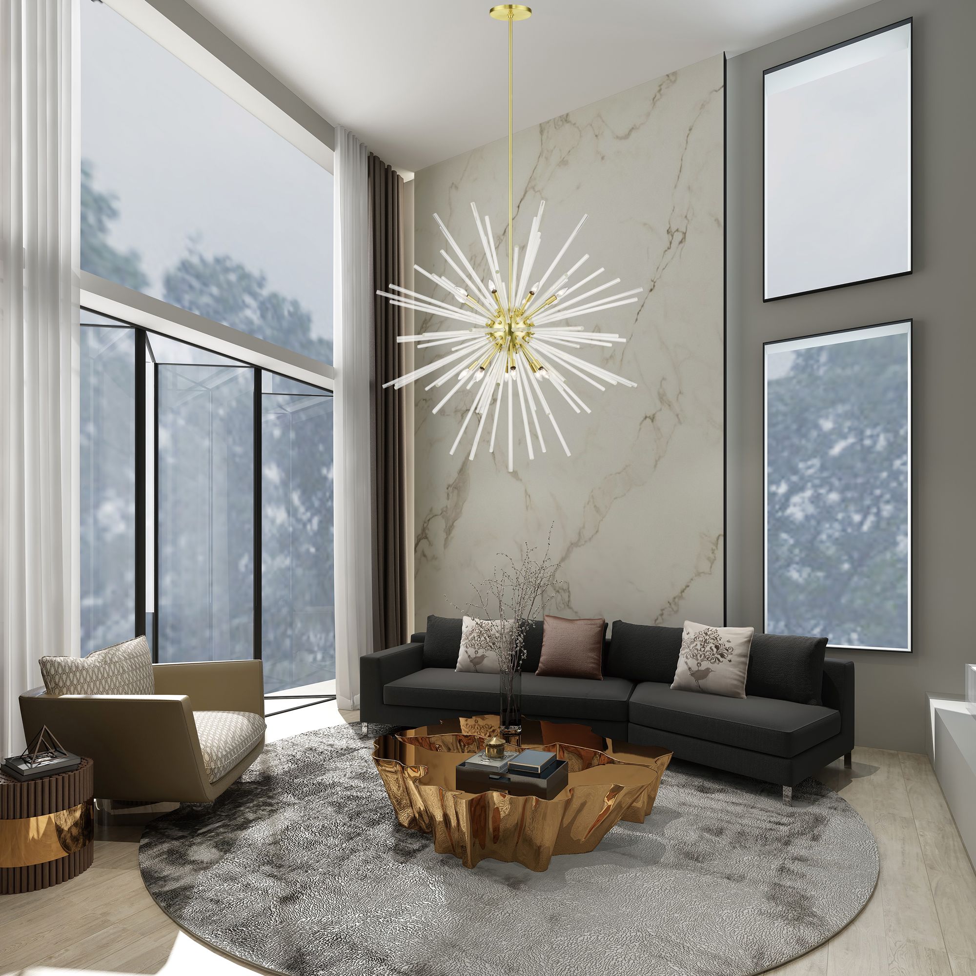 Utopia 16 Light Satin Brass Foyer Pendant Chandelier