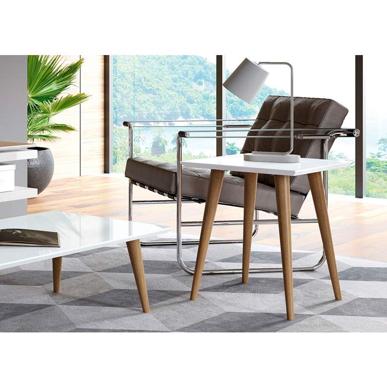 Image 5 Utopia 17 1/4 inch Wide White Gloss and Maple Modern End Table more views