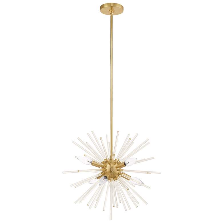 Image 1 Utopia 20 inch Wide Brass and Crystal 6-Light Starburst Pendant