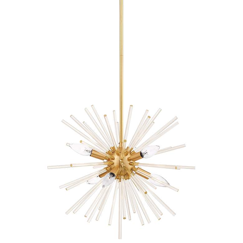 Image 3 Utopia 20" Wide Brass and Crystal 6-Light Starburst Pendant