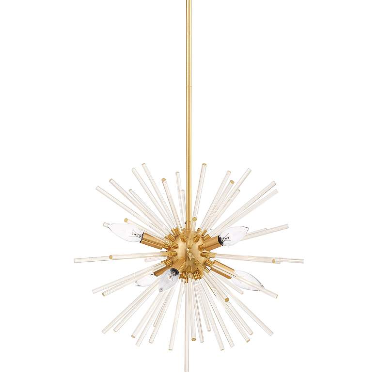 Image 1 Utopia 20 inch Wide Brass and Crystal 6-Light Starburst Pendant