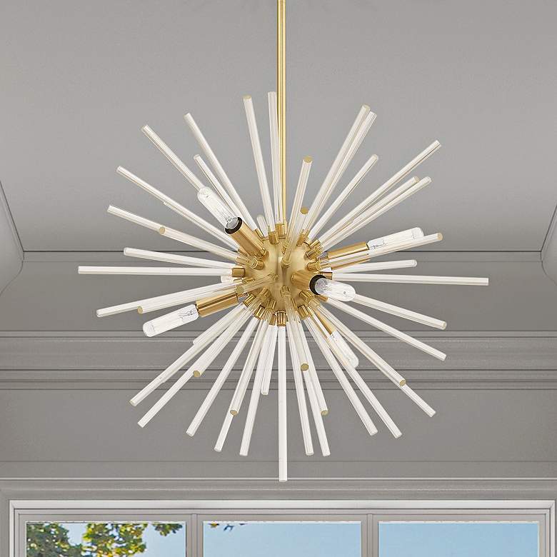 Image 2 Utopia 20" Wide Brass and Crystal 6-Light Starburst Pendant