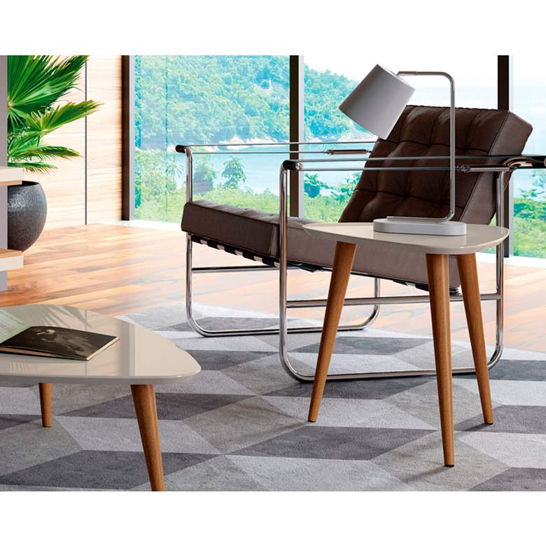 Image 7 Utopia 20" Wide Off-White and Maple Cream Triangular Modern End Table more views