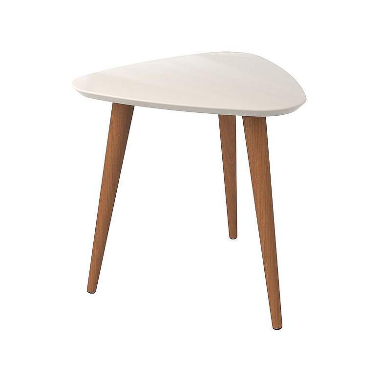 Image 1 Utopia 20" Wide White Gloss and Maple Cream Triangular End Table
