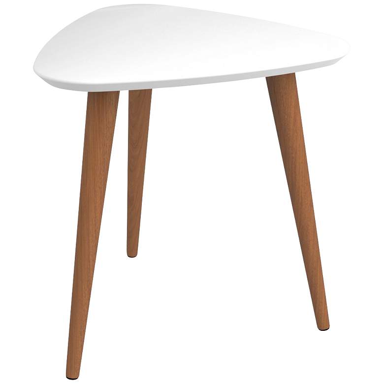 Image 3 Utopia 20" Wide White Gloss and Maple Cream Triangular End Table more views