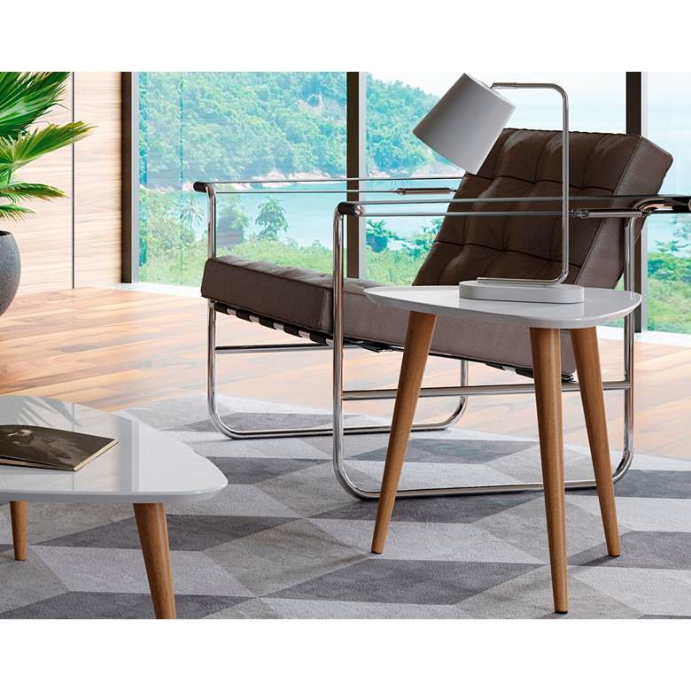 Image 6 Utopia 20" Wide White Gloss and Maple Cream Triangular End Table more views