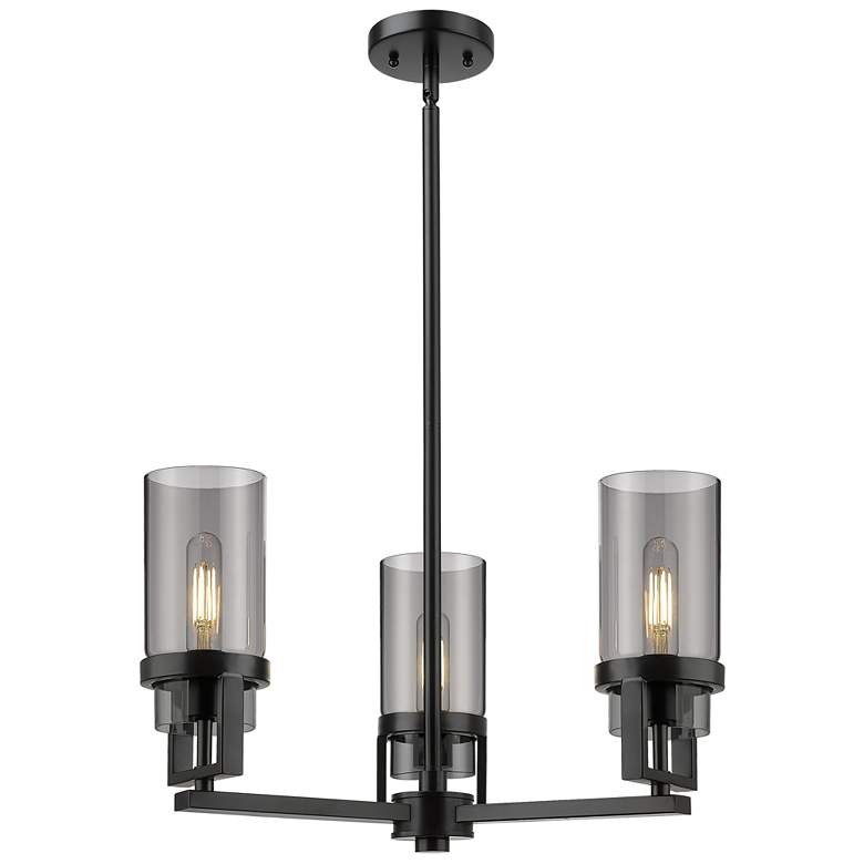 Image 1 Utopia 21.5"W 3 Light Matte Black Stem Hung Pendant With Plated Smoke