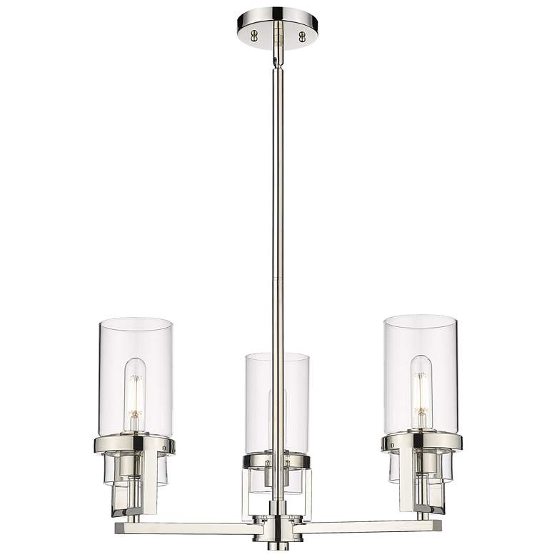 Image 1 Utopia 21.5 inchW 3 Light Polished Nickel Stem Hung Pendant With Clear Sha