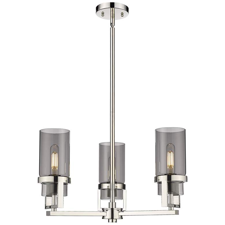 Image 1 Utopia 21.5"W 3 Light Polished Nickel Stemmed Pendant w/ Plated Smoke