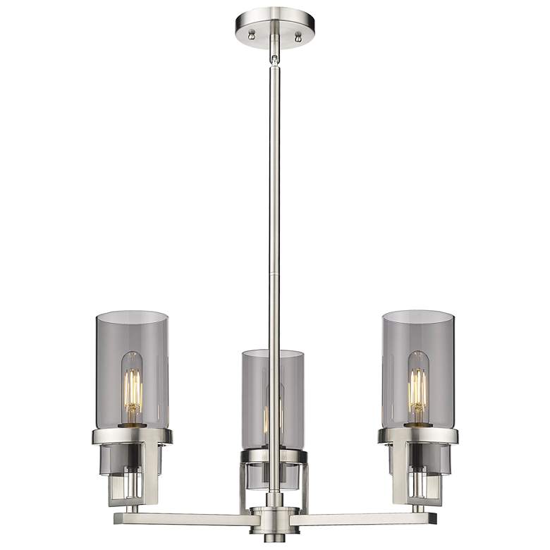 Image 1 Utopia 21.5"W 3 Light Satin Nickel Stem Hung Pendant w/ Plated Smoke S