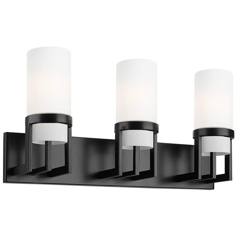 Image 1 Utopia 23.63" Wide 3 Light Matte Black Bath Light With Matte White Sha