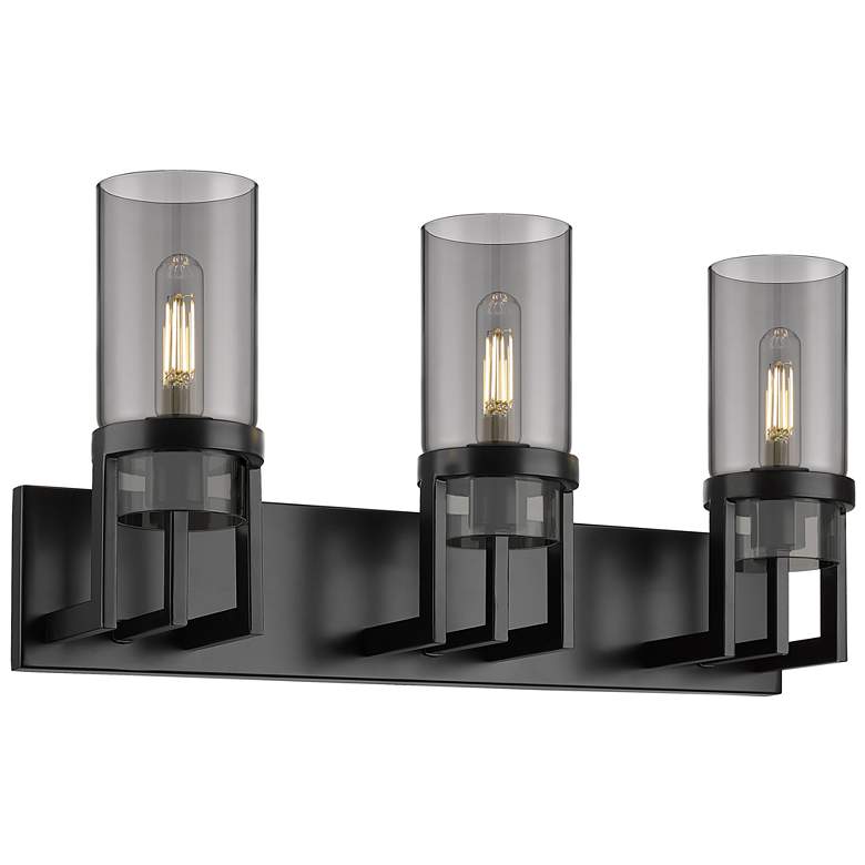 Image 1 Utopia 23.63" Wide 3 Light Matte Black Bath Light With Plated Smoke Sh