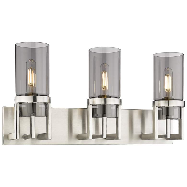 Image 1 Utopia 23.63" Wide 3 Light Satin Nickel Bath Light With Plated Smoke S