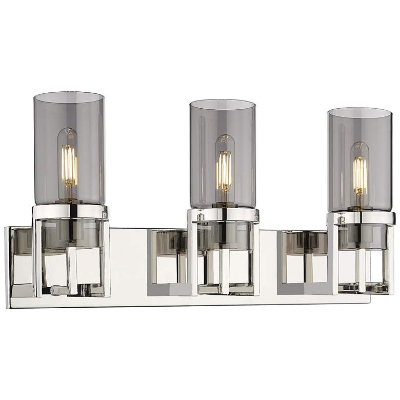 Image 1 Utopia 23.63"W 3 Light Polished Nickel Bath Light With Plated Smoke Sh