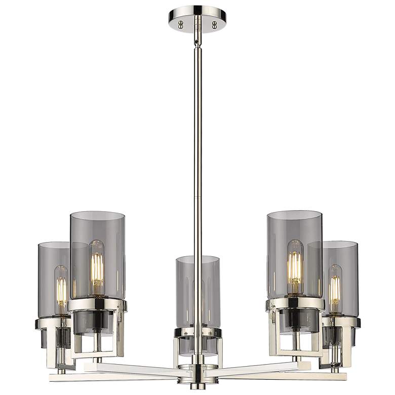 Image 1 Utopia 27.38"W 5 Light Polished Nickel Stemmed Chandelier w/ Smoke Sha