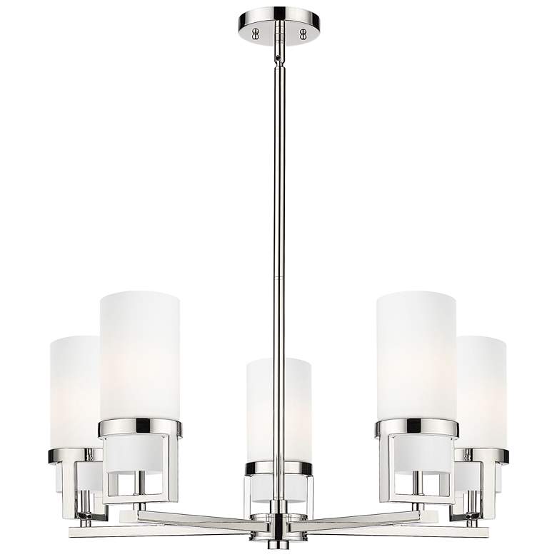 Image 1 Utopia 27.38"W 5 Light Polished Nickel Stemmed Chandelier w/ White Sha