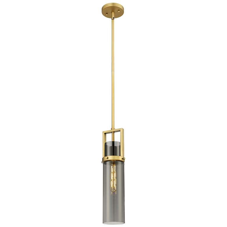 Image 1 Utopia 4.25" Wide Brushed Brass Stem Hung Pendant With Plated Smoke Sh