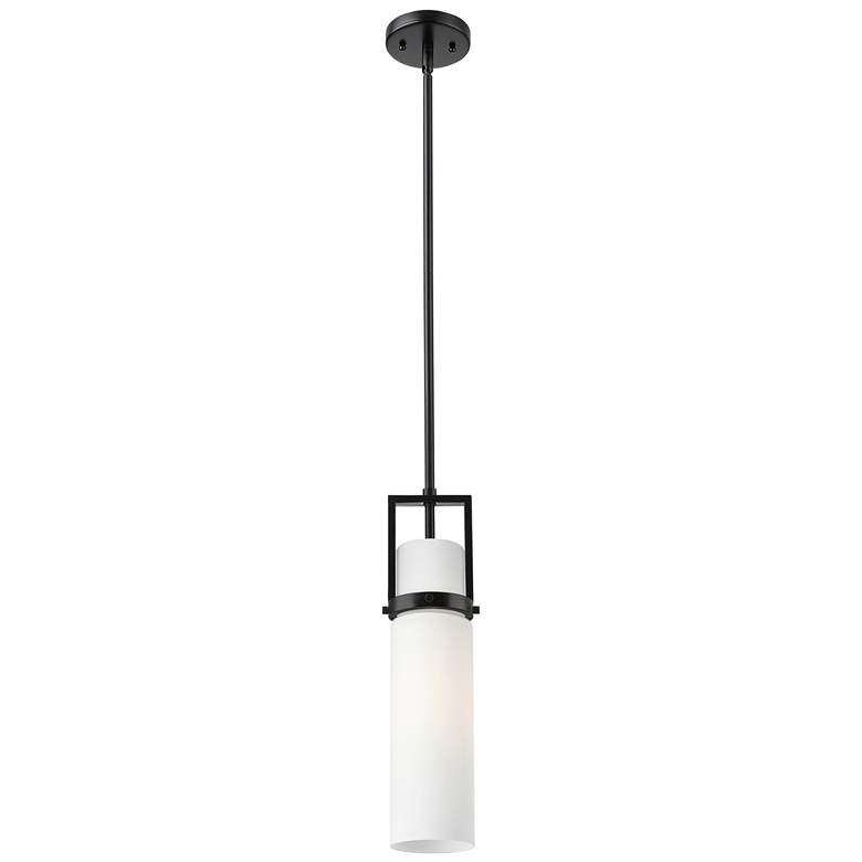 Image 1 Utopia 4.25 inch Wide Matte Black Stem Hung Pendant With Matte White Shade