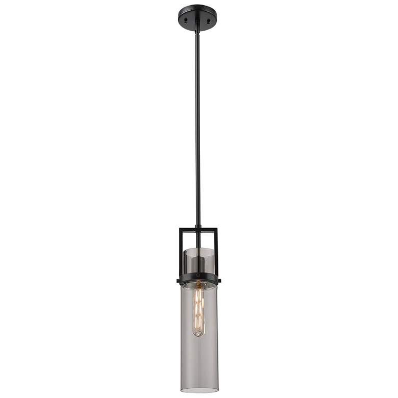 Image 1 Utopia 4.25" Wide Matte Black Stem Hung Pendant With Plated Smoke Shad