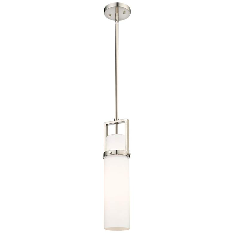 Image 1 Utopia 4.25" Wide Satin Nickel Stem Hung Pendant With Matte White Shad
