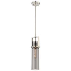 Utopia 4.25&quot; Wide Satin Nickel Stem Hung Pendant With Plated Smoke Sha