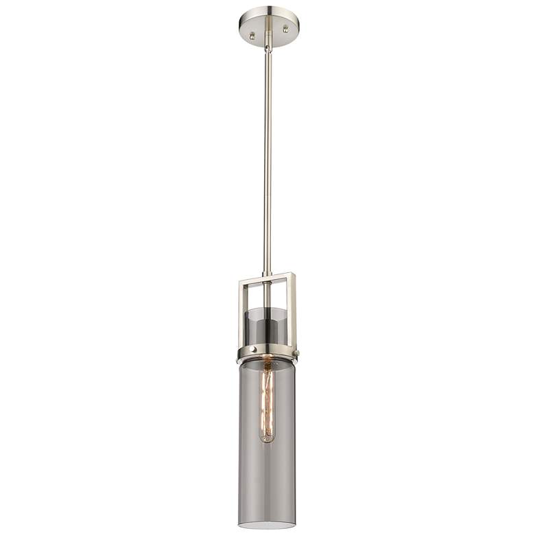 Image 1 Utopia 4.25 inch Wide Satin Nickel Stem Hung Pendant With Plated Smoke Sha
