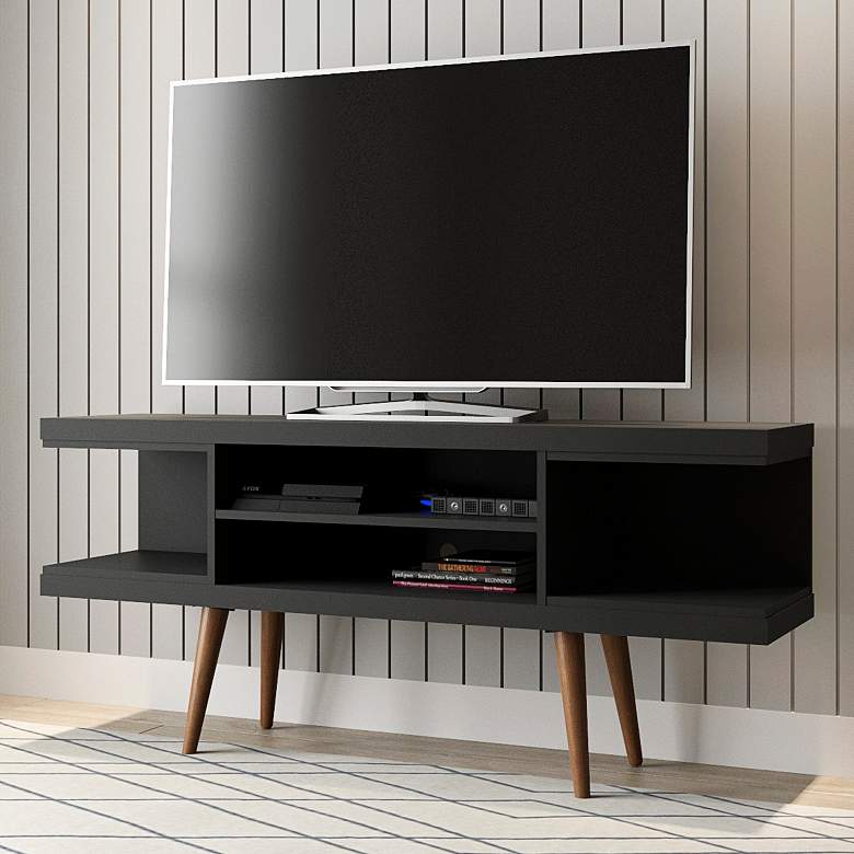Utopia 53 1/4&quot; Wide Matte Black Wood 4-Shelf TV Stand