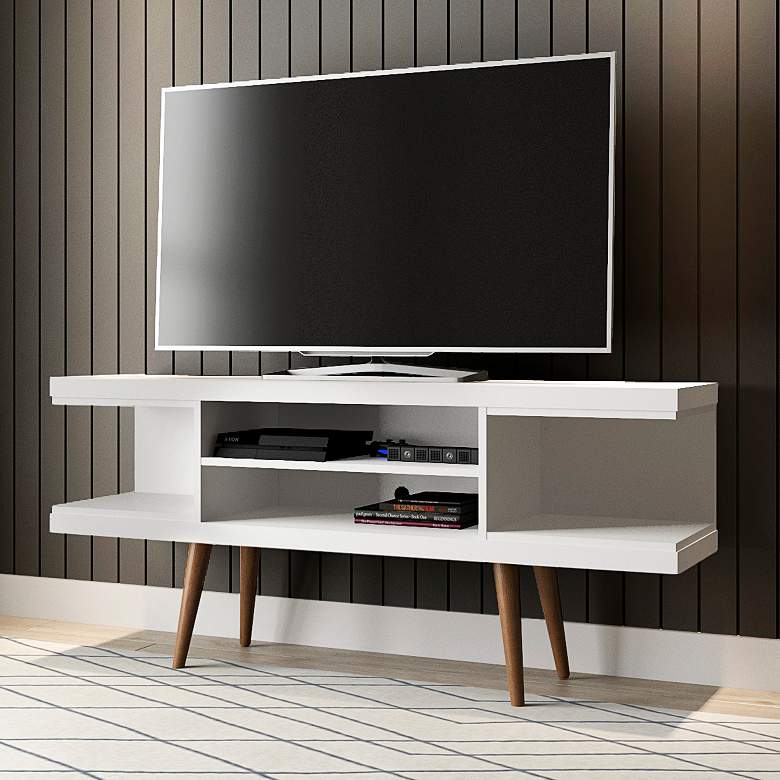 Utopia 53 1/4&quot; Wide Matte White Wood 4-Shelf TV Stand