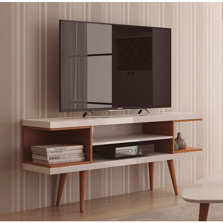 Image 1 Utopia 53 1/4" Wide White Gloss and Maple Modern TV Stand