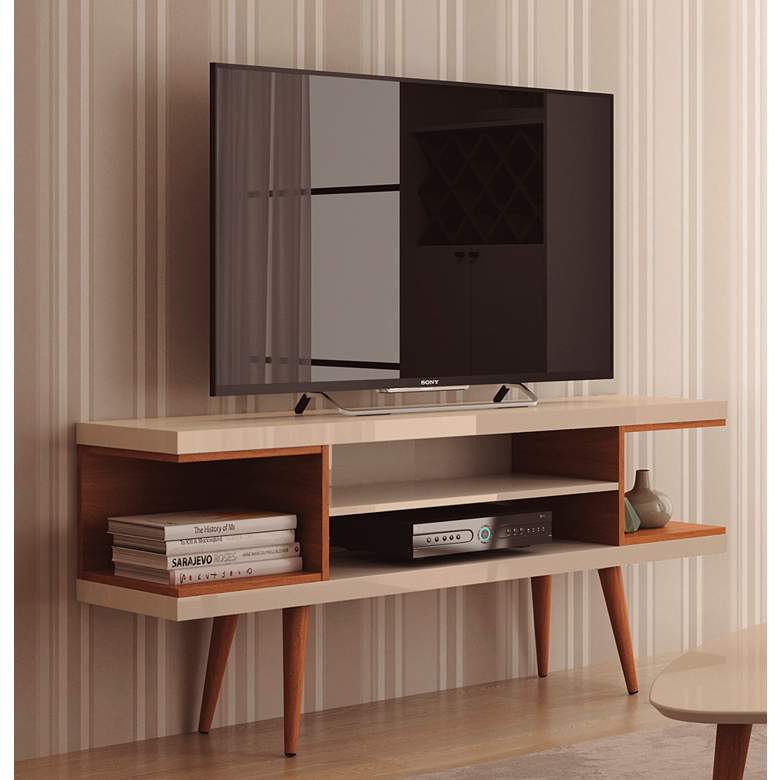 Image 1 Utopia 54" Wide Off-White and Maple Modern TV Stand