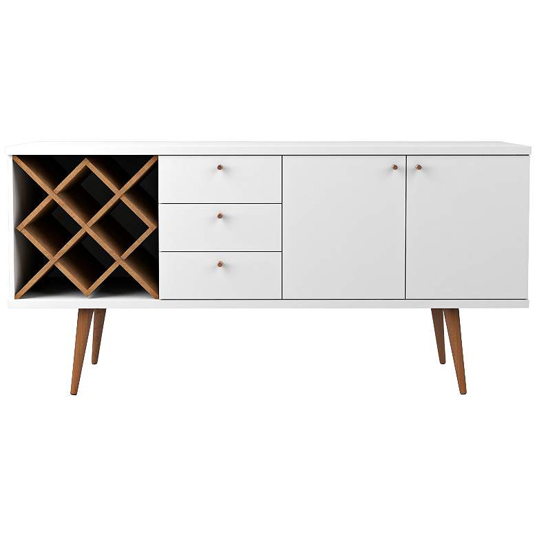Image 2 Utopia 63 1/2" Wide Gloss White and Maple 3-Drawer Sideboard