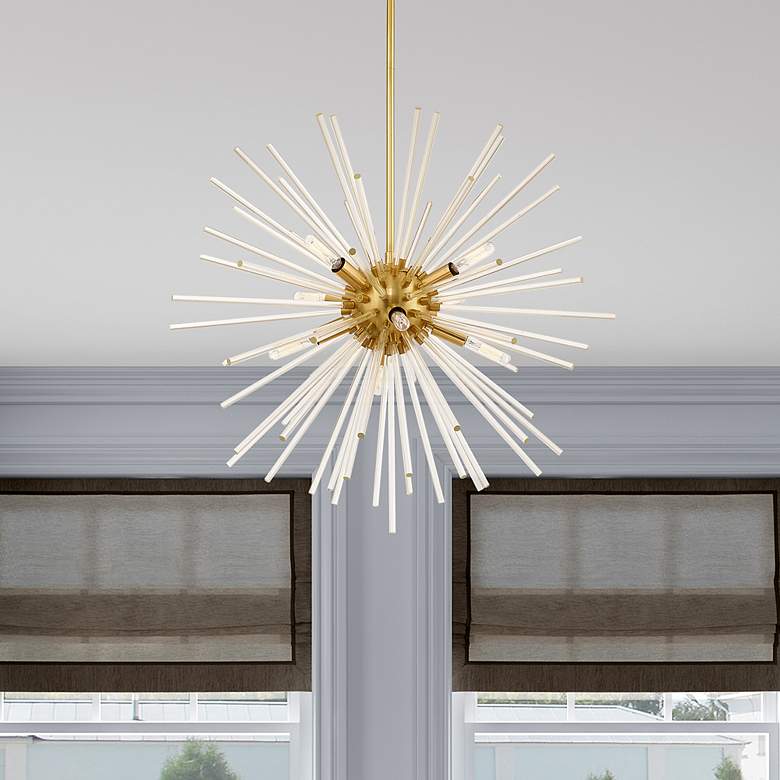 Image 1 Utopia 8 Light Satin Brass Pendant Chandelier
