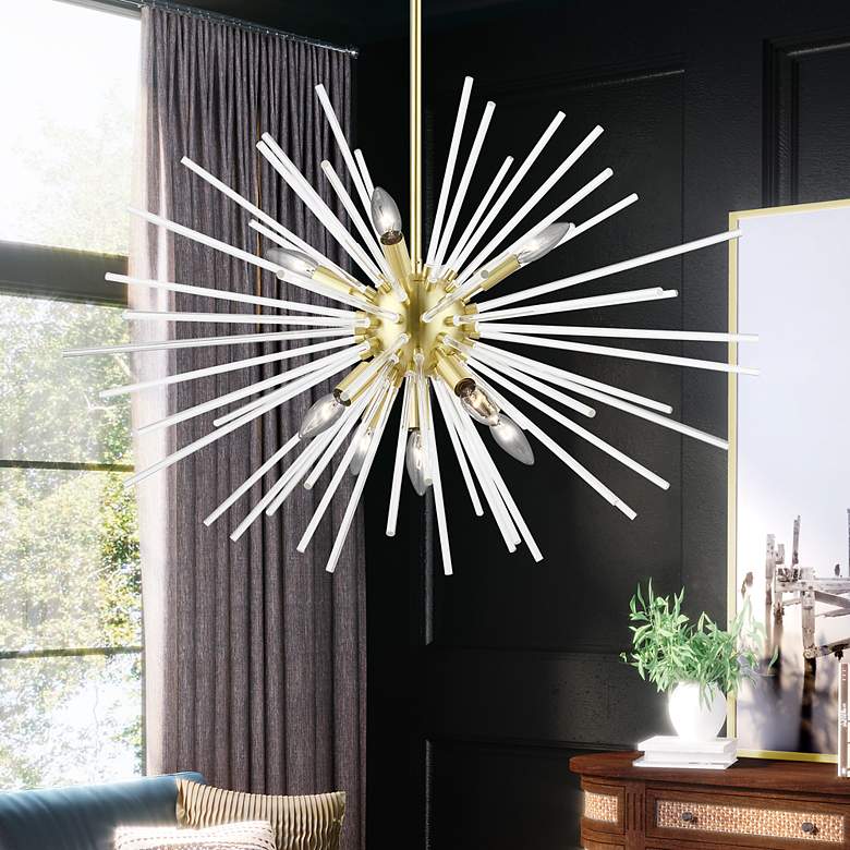 Image 1 Utopia 9 Light Satin Brass Large Pendant Chandelier