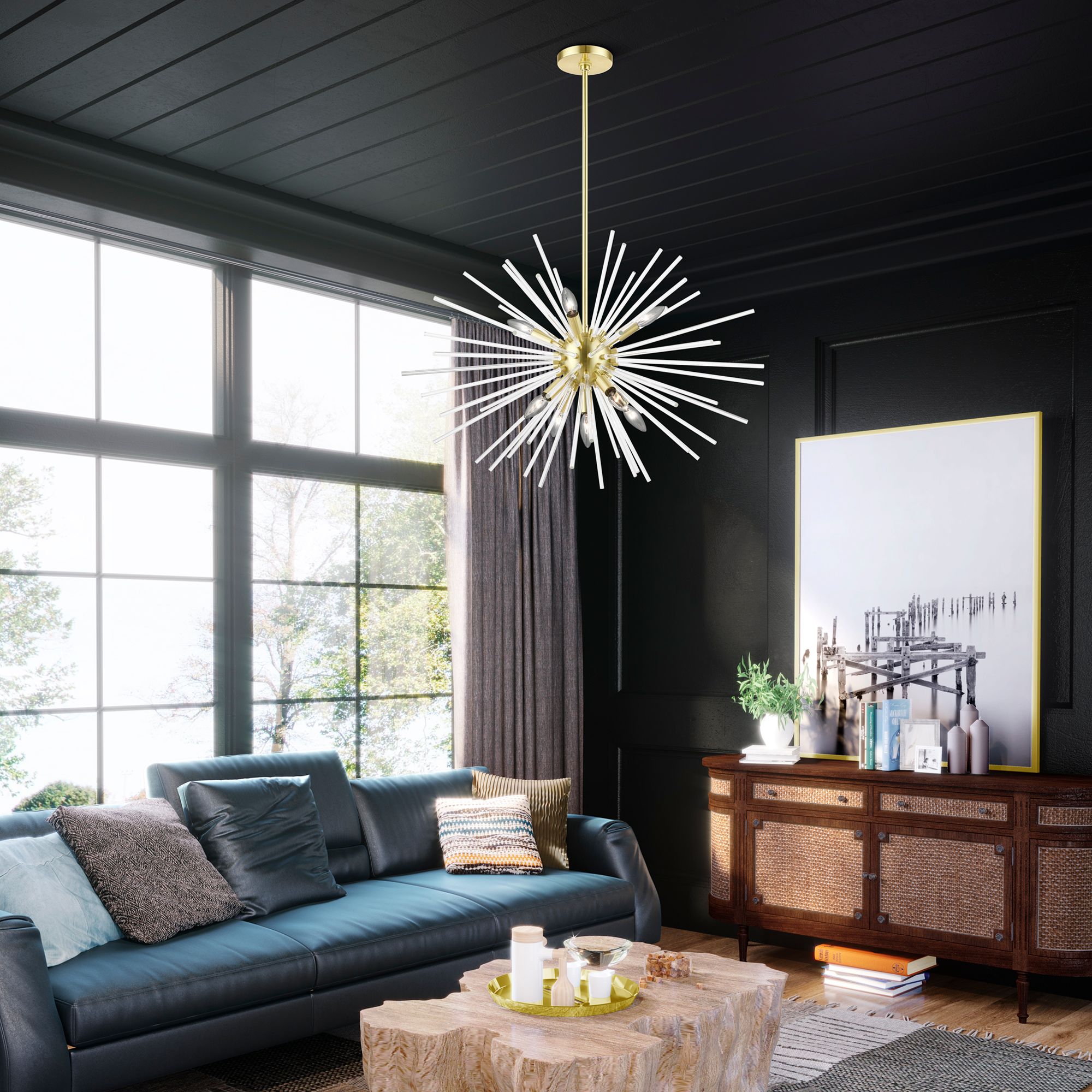 Utopia 9 Light Satin Brass Large Pendant Chandelier