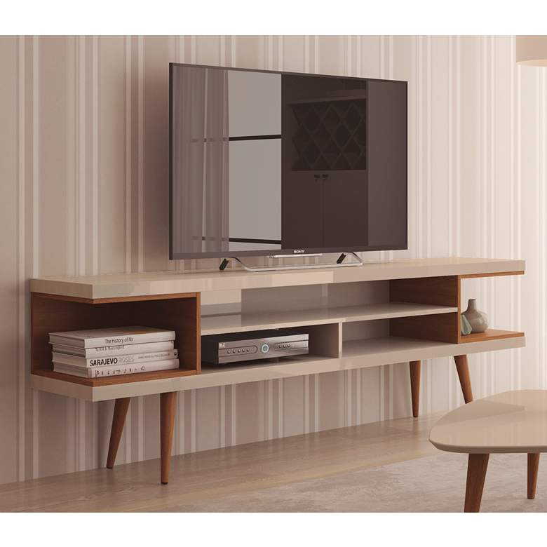 Image 1 Utopia Off-White and Maple Cream 5-Shelf TV Stand