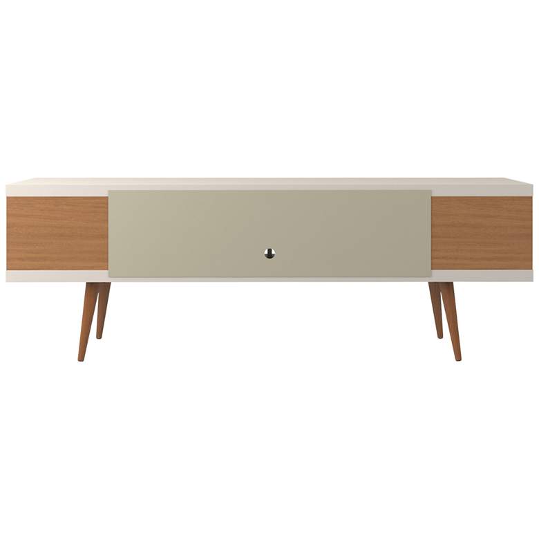 Image 6 Utopia Off-White and Maple Cream 5-Shelf TV Stand more views