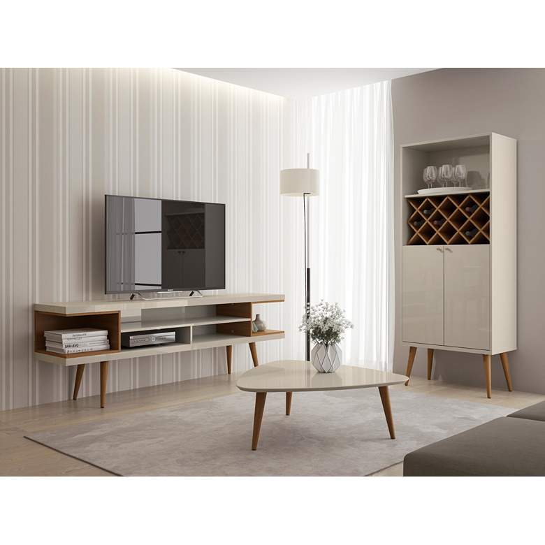 Image 7 Utopia Off-White and Maple Cream 5-Shelf TV Stand more views