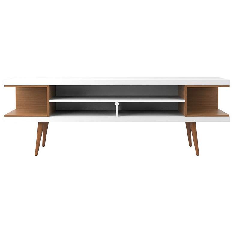 Image 2 Utopia White Gloss and Maple Cream 5-Shelf TV Stand