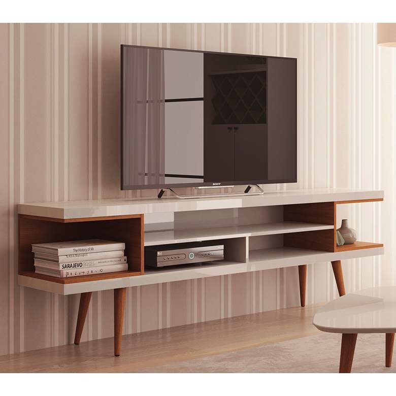 Image 1 Utopia White Gloss and Maple Cream 5-Shelf TV Stand