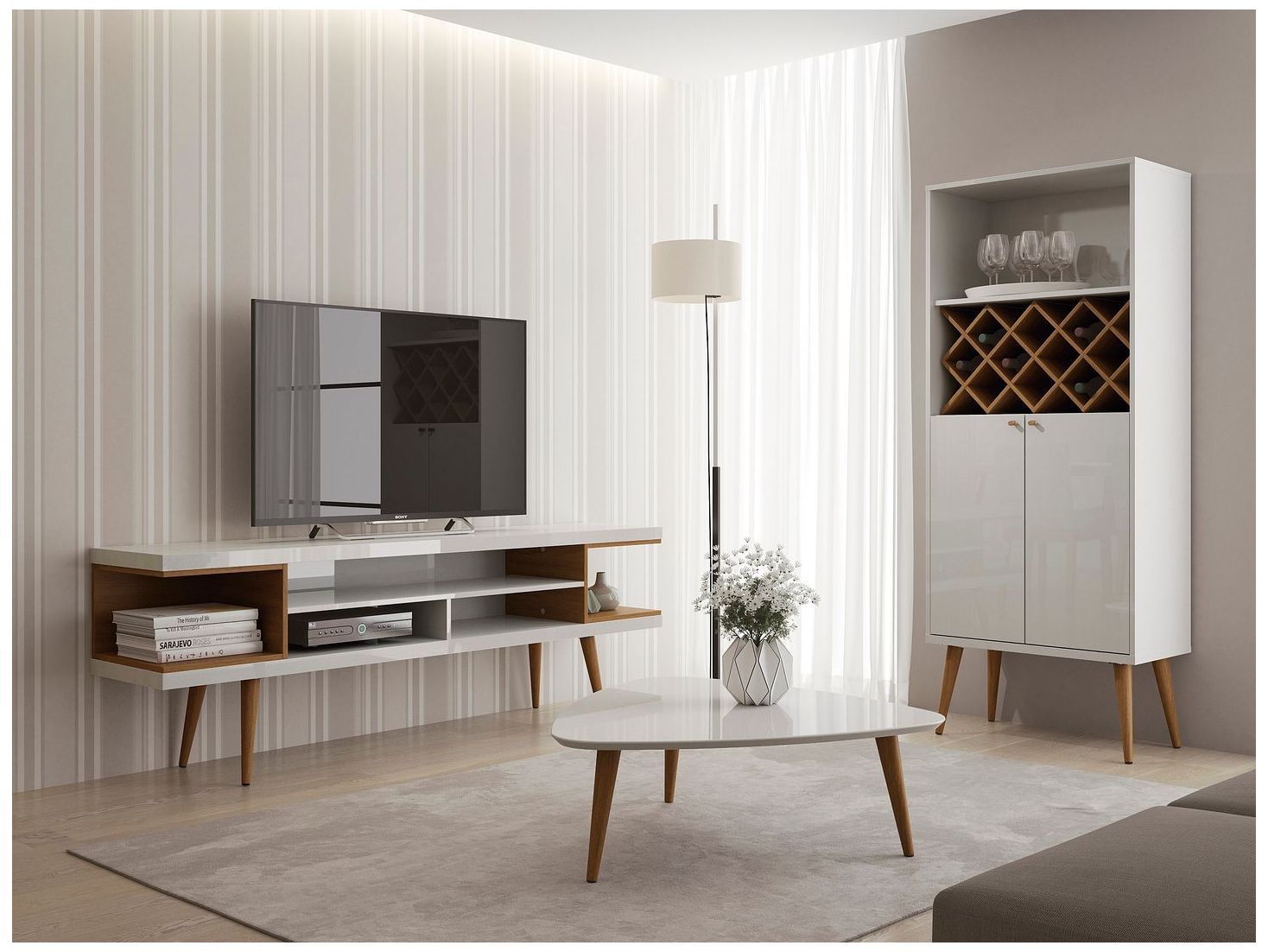 Utopia White Gloss and Maple Cream 5-Shelf TV Stand
