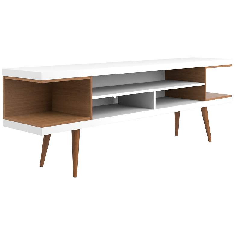 Image 4 Utopia White Gloss and Maple Cream 5-Shelf TV Stand more views