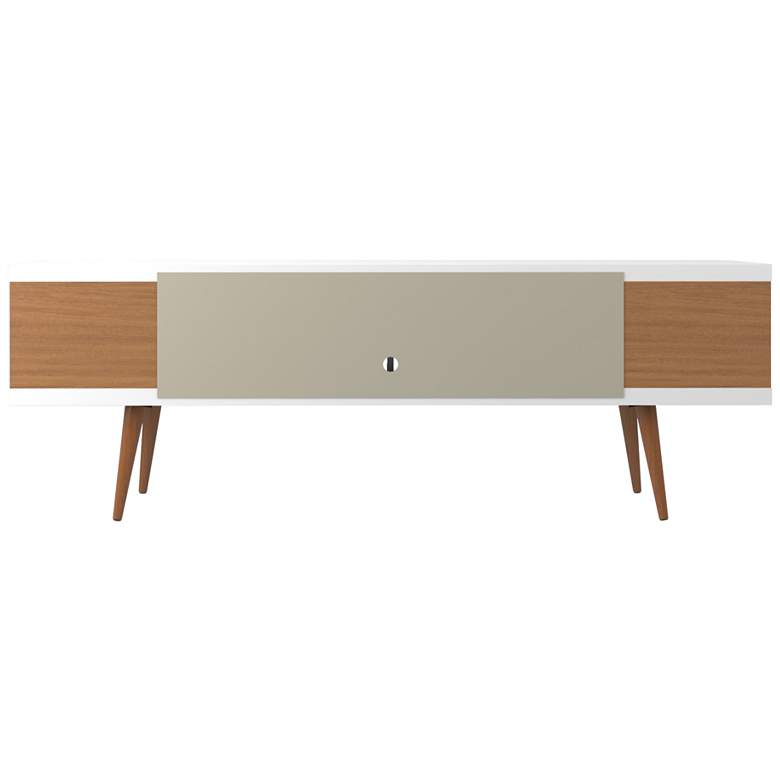 Image 6 Utopia White Gloss and Maple Cream 5-Shelf TV Stand more views