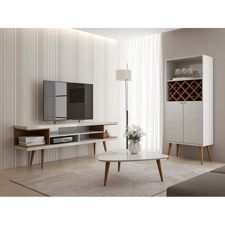 Image 7 Utopia White Gloss and Maple Cream 5-Shelf TV Stand more views
