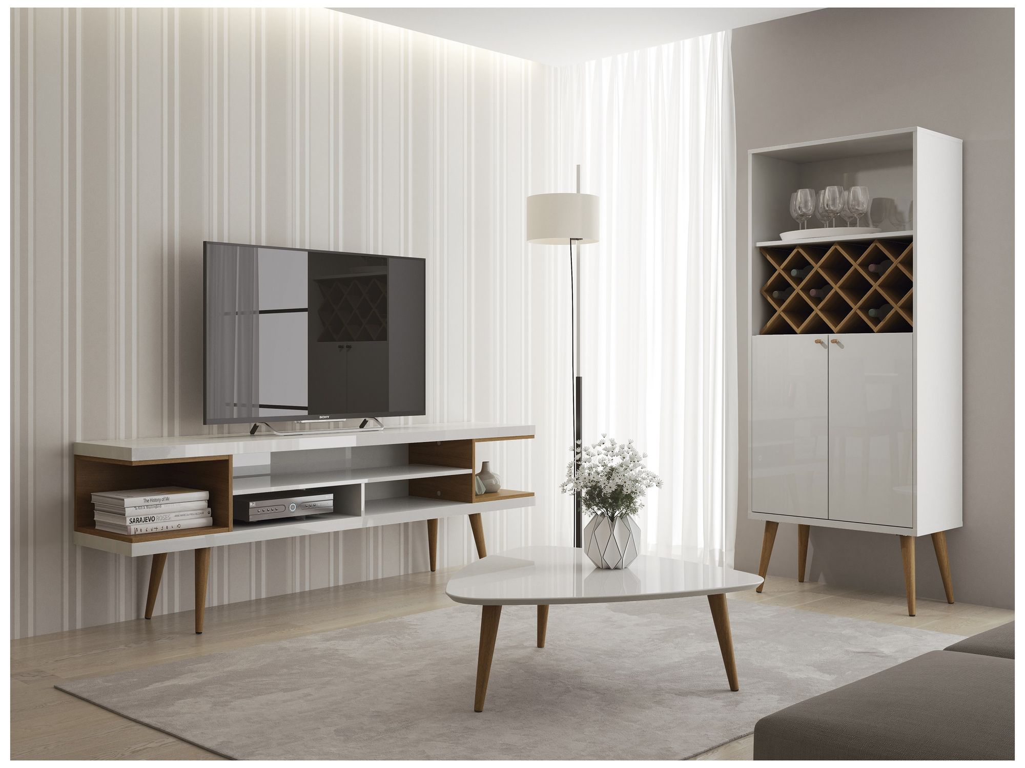 Utopia White Gloss and Maple Cream 5-Shelf TV Stand