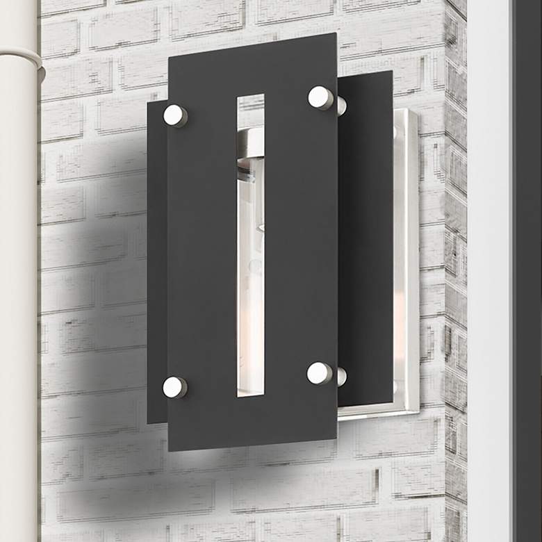 Image 1 Utrecht 1 Light Black and Brushed Nickel Outdoor Wall Lantern