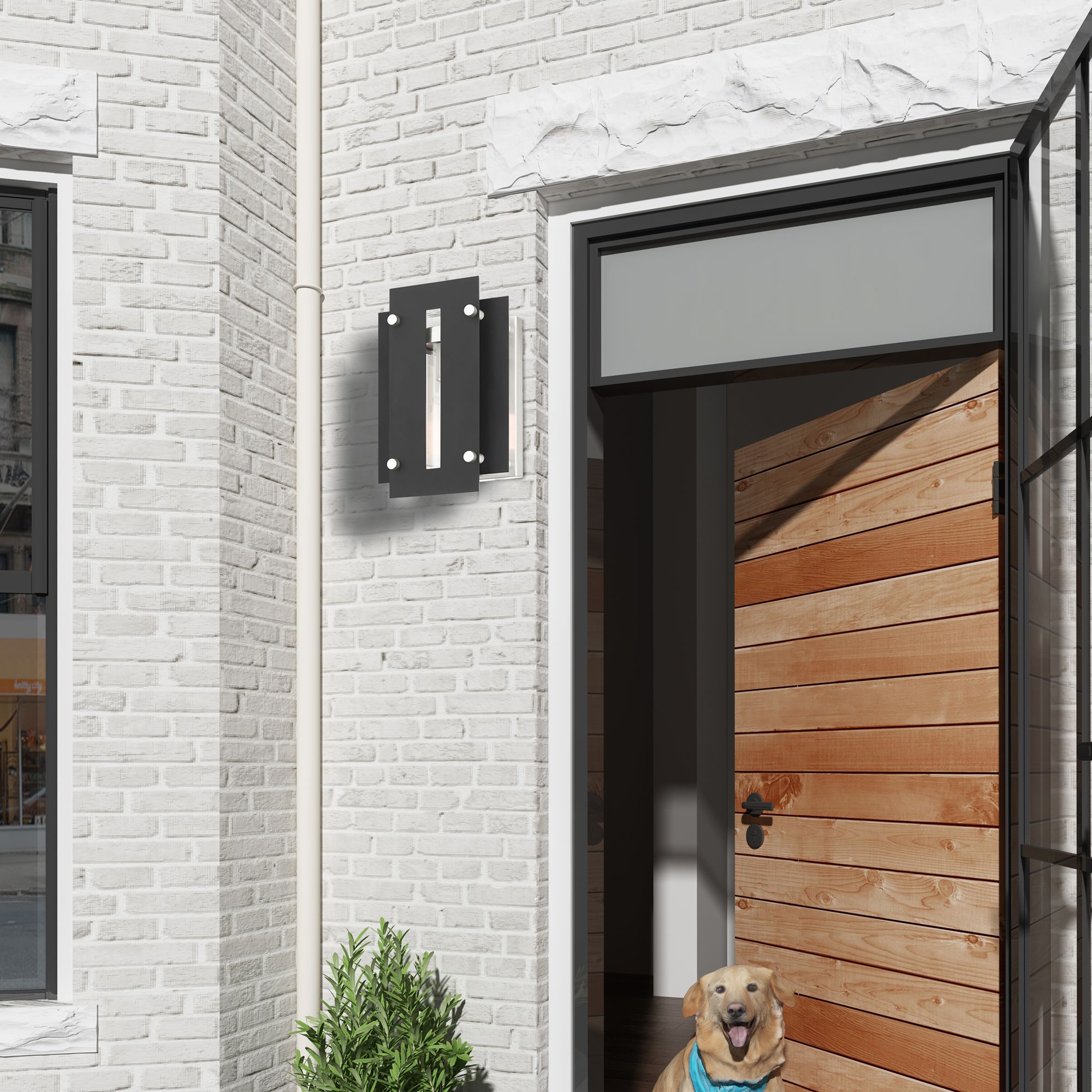 Utrecht 1 Light Black and Brushed Nickel Outdoor Wall Lantern