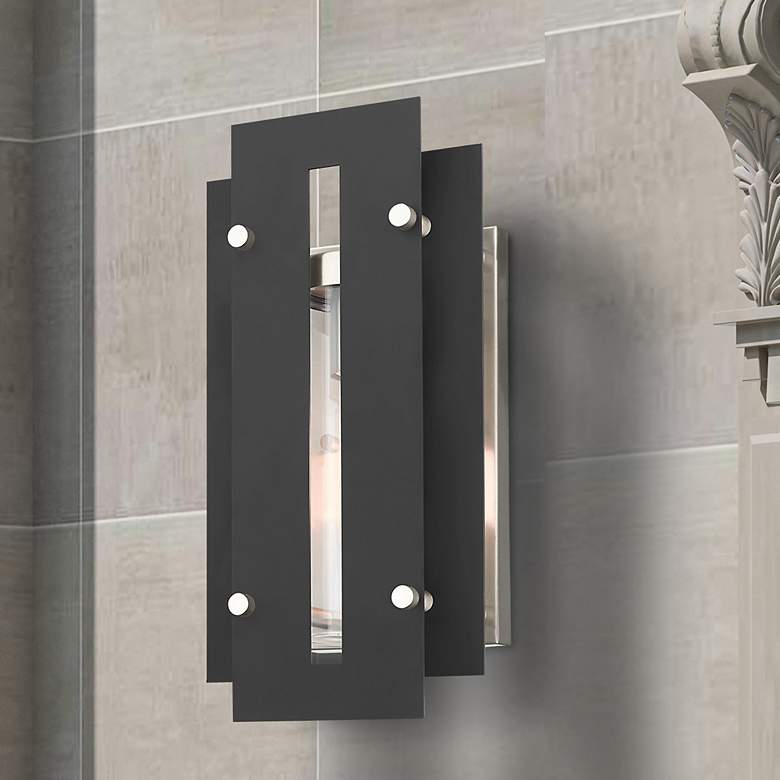Image 1 Utrecht 1 Light Black and Brushed Nickel Outdoor Wall Lantern