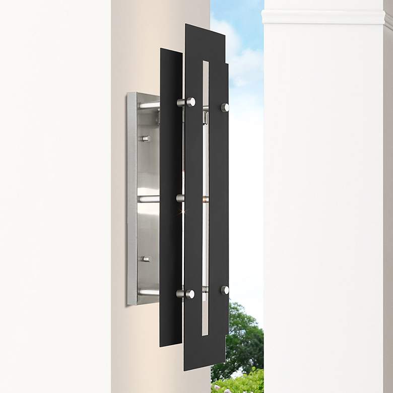 Image 1 Utrecht 1 Light Black and Brushed Nickel Outdoor Wall Lantern